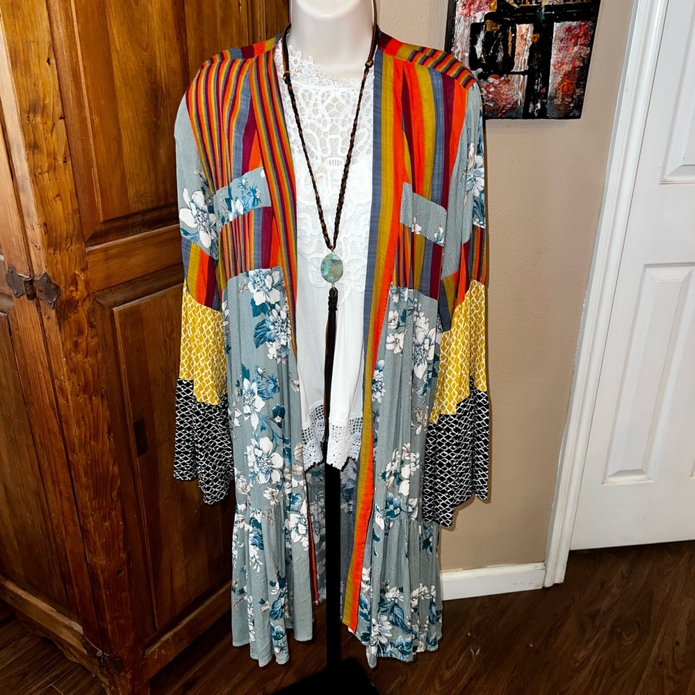 Ces Femme Boho Patchwork Duster Kimono Bell